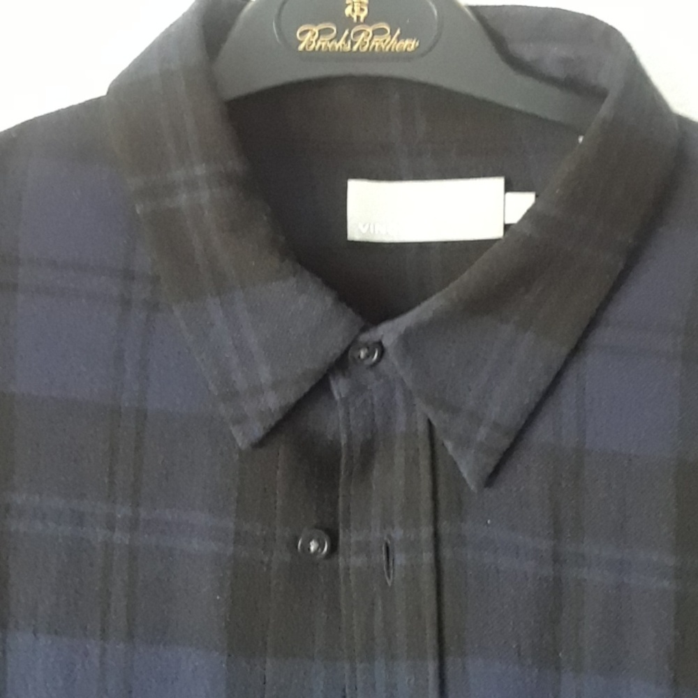 Vince wool shirt size large. Plaid. Black and blue